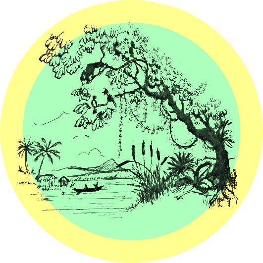 Paysage de Sainte-Marie à Madagascar, dessin de Jean-Claude Rémy